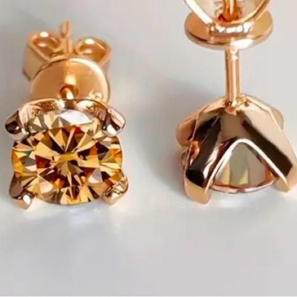 MOISSANITE Champagne 2 c.t.w Earrings Set In 18K Yellow Gold - Picture 2 of 6